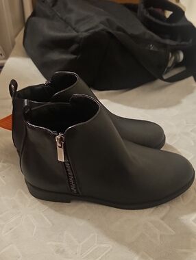 Kids Black Ankle Boots with Side Zip